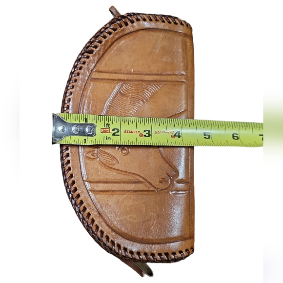 Vintage 1970s Tooled Leather Horse Clutch Bag - Picture 8 of 10